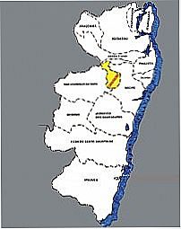Mapa destacando em amarelo Camaragibe-PE