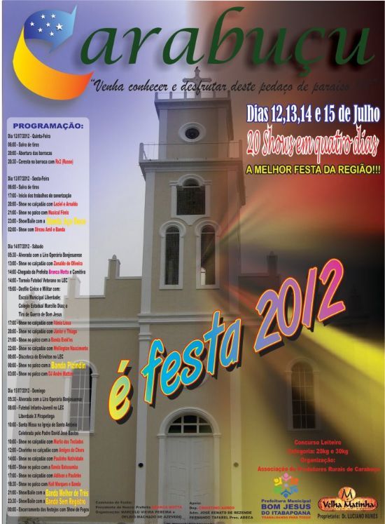 PROGRAMAO DA FESTA JULHO 2012, POR CARABUU - CARABUU - RJ